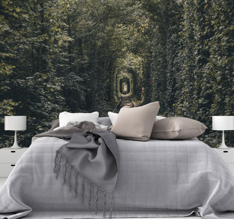 Jernbanetunnel af træer natur fototapet - TenStickers