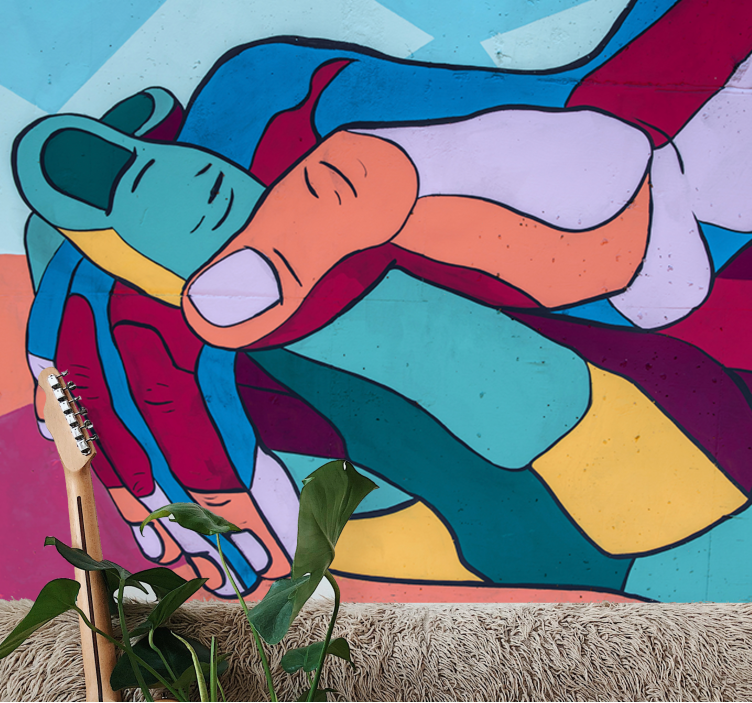 Kærlighed fototapet farverig håndomfavnelse - TenStickers