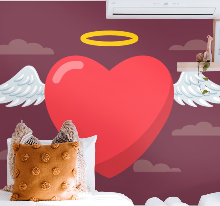 Kærlighed fototapet hjerte med vinger - TenStickers