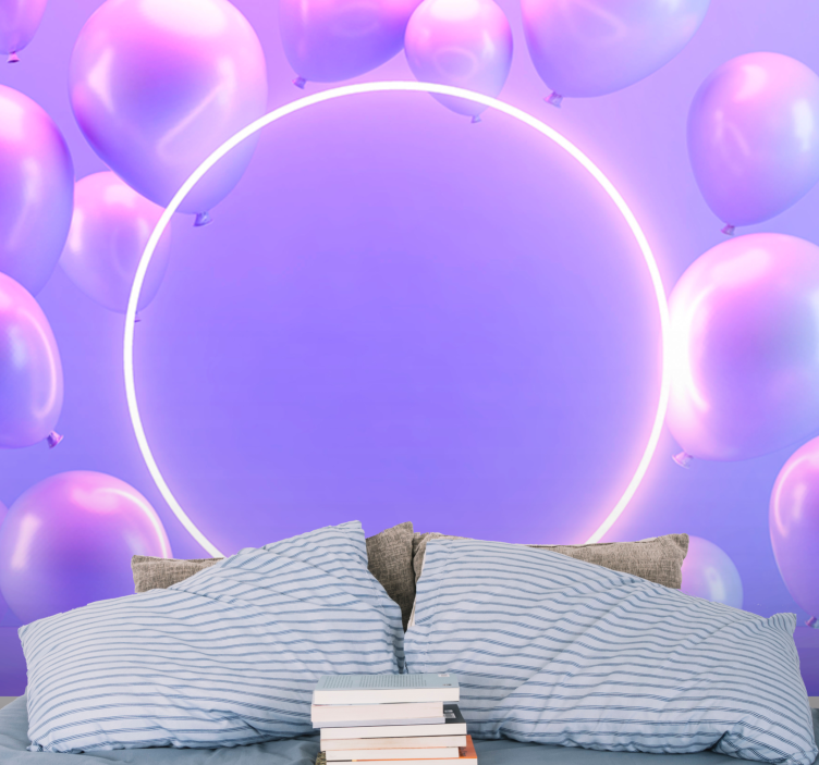 Kærlighed fototapet med svævende balloner cirkel - TenStickers