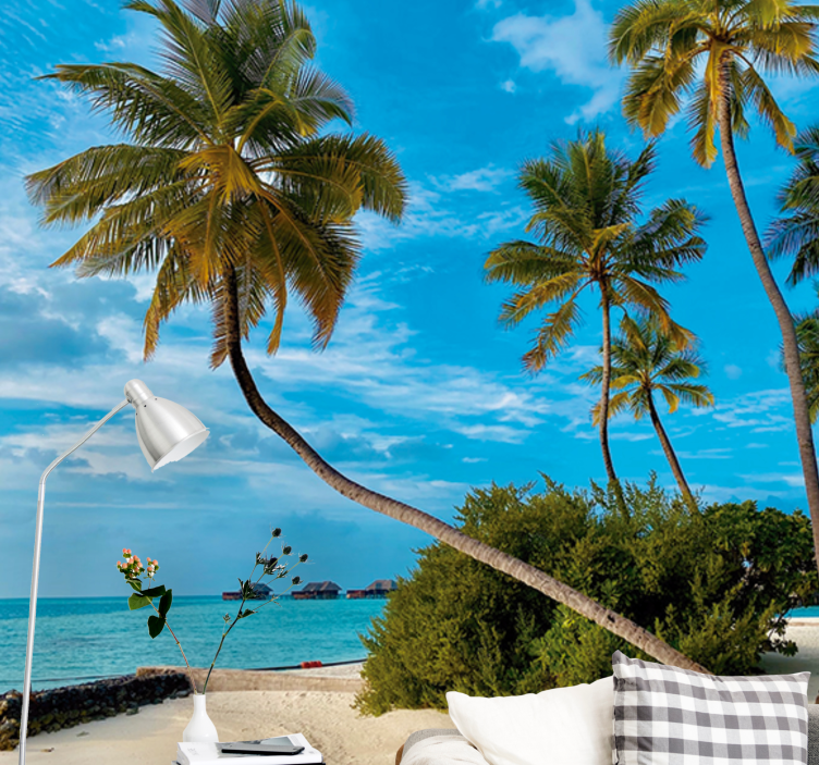Kokos træ på stranden stue fototapet - TenStickers