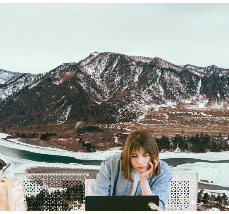 Landskab fototapet bjergflod udsigt - TenStickers