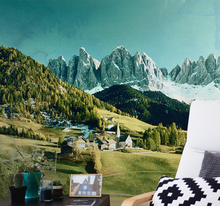 Landskab fototapet bjerglandsby - TenStickers