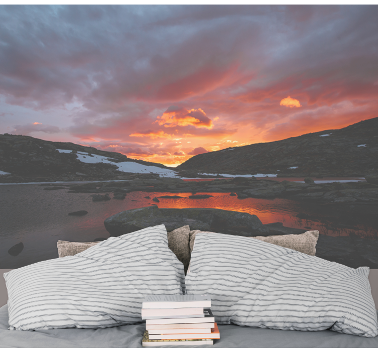 Landskab fototapet med betagende solnedgangsrefleksion - TenStickers