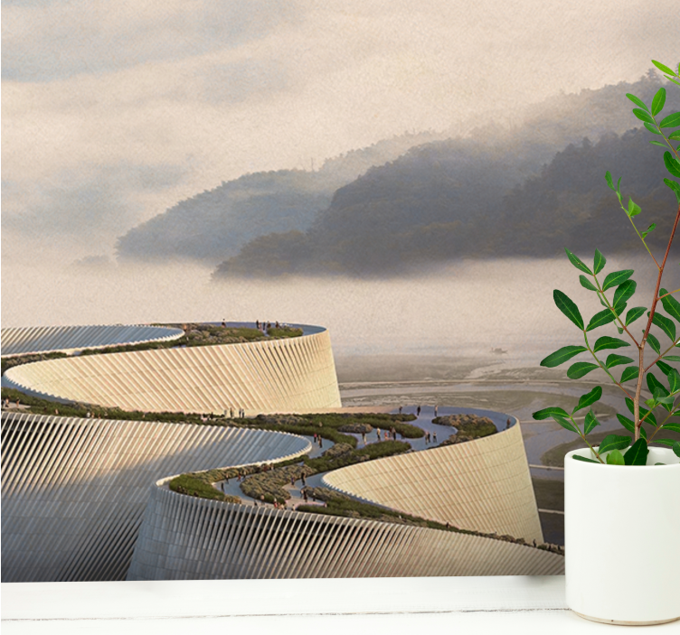 Landskab fototapet med buet arkitektonisk form - TenStickers