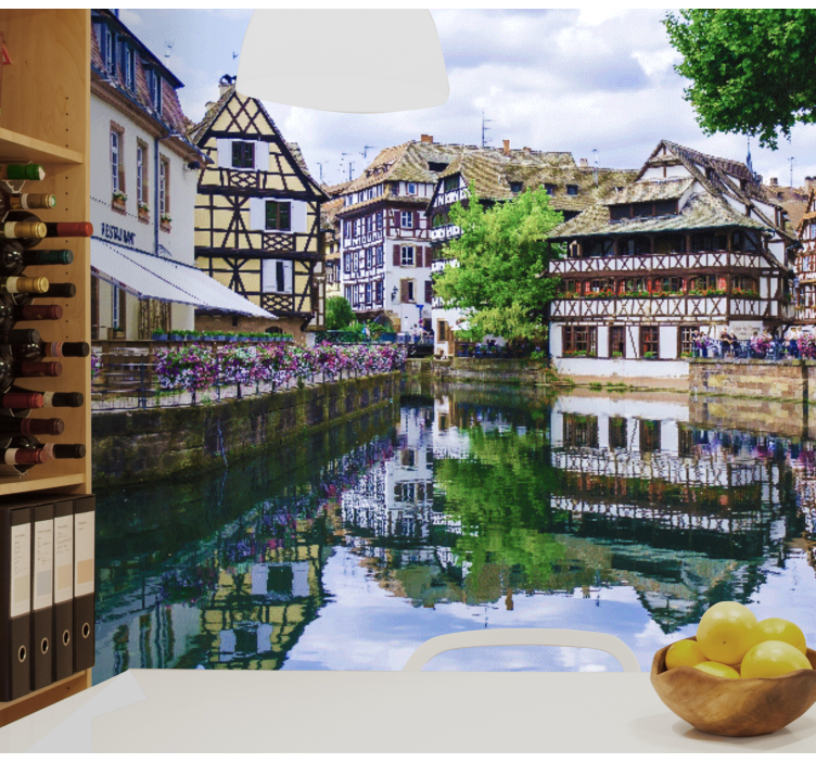 Landskabsudsigt fra kanalen køkken fototapet - TenStickers