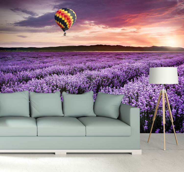 Lavendel varm luft baloon natur fototapet - TenStickers