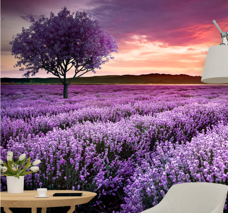 Lilla fantasy træ med blomster fototapet natur - TenStickers