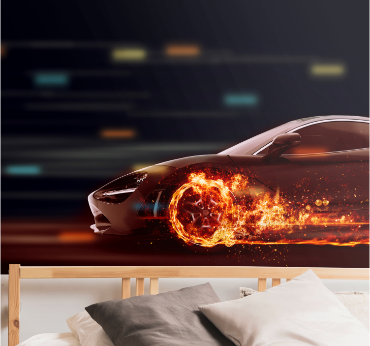 Med brandhjul bil fototapet - TenStickers