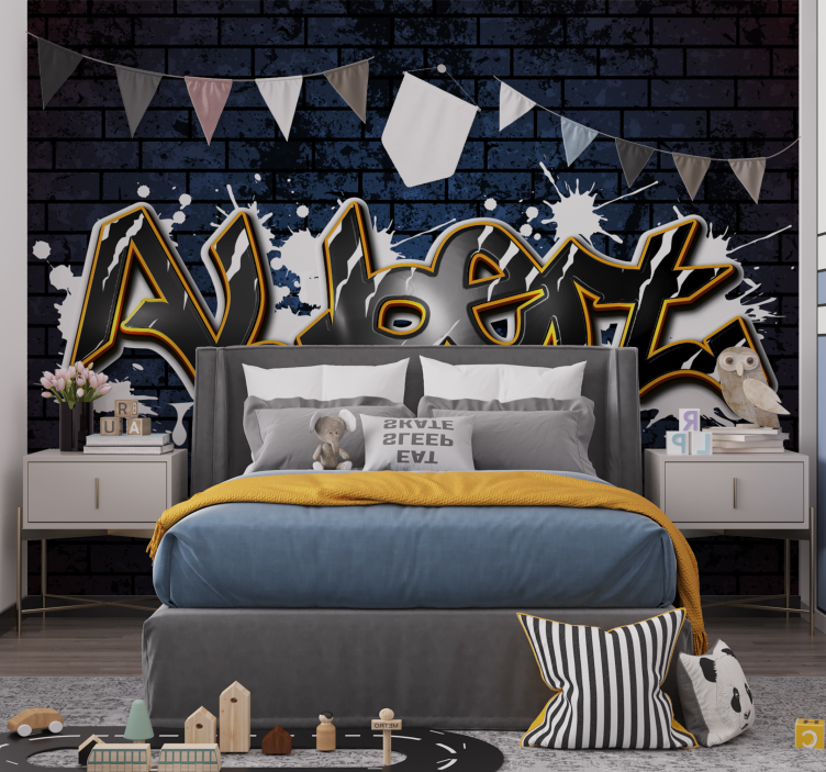 Murstensvæg med navn fototapet teenageværelse - TenStickers