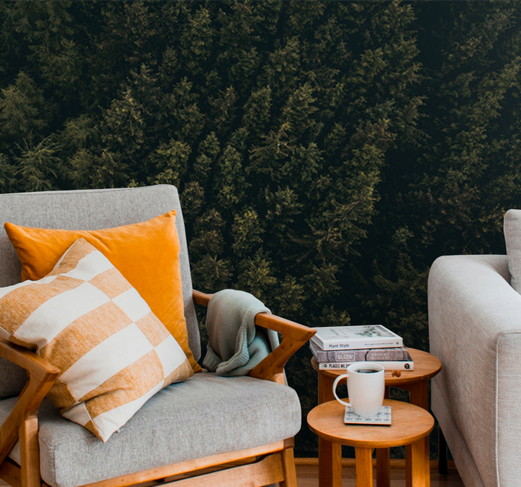 Natur fototapet frodig grønne kroner - TenStickers