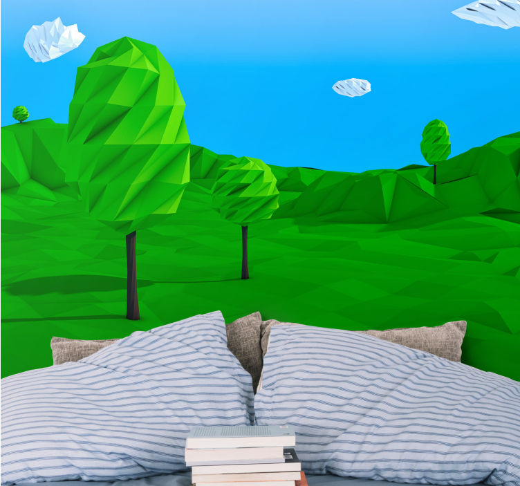 Natur fototapet geometrisk grøn landskab - TenStickers