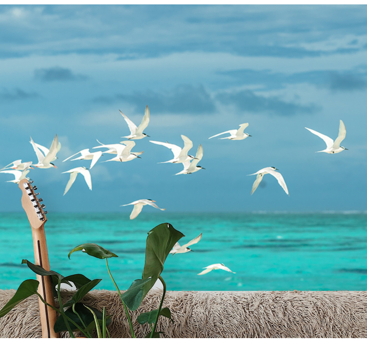 Natur fototapet med flyvende fugle landskab - TenStickers