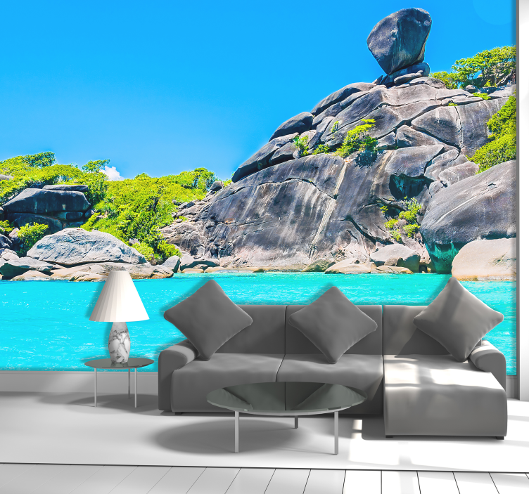 Sø i phuket med klipper 3d fototapet - TenStickers