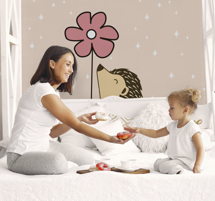 Pindsvin og blomst fototapet dyr - TenStickers