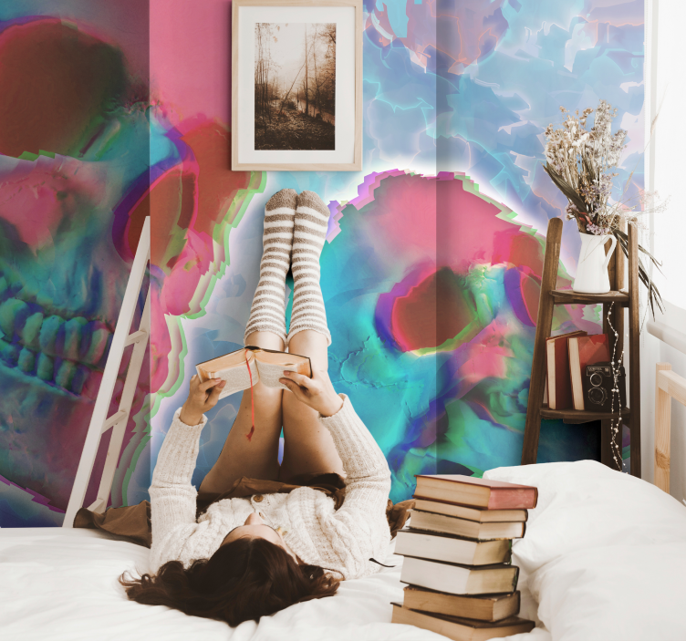 Psykedelisk dødshoved fototapet regnbue - TenStickers