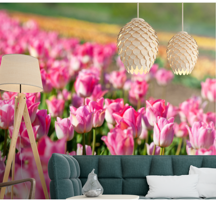 Pulserende blomstrende felt fototapet tulipan - TenStickers
