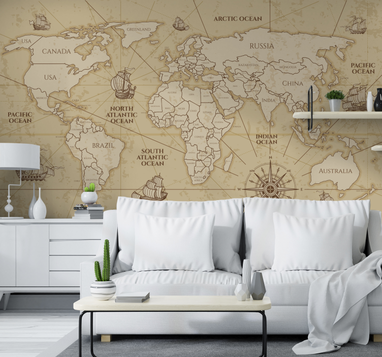 Retro worldmap sepia fototapet - TenStickers