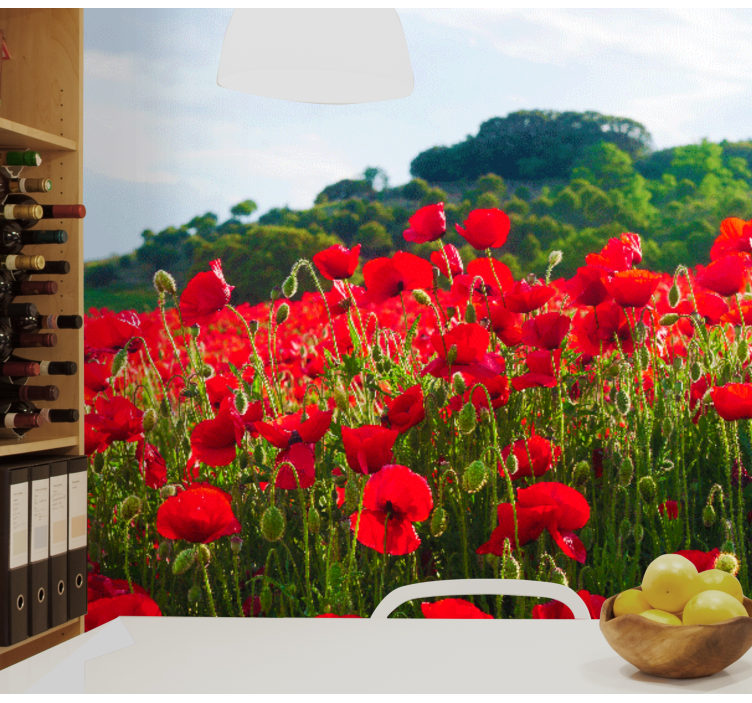 Rød og grøn valmue felt valmue - TenStickers