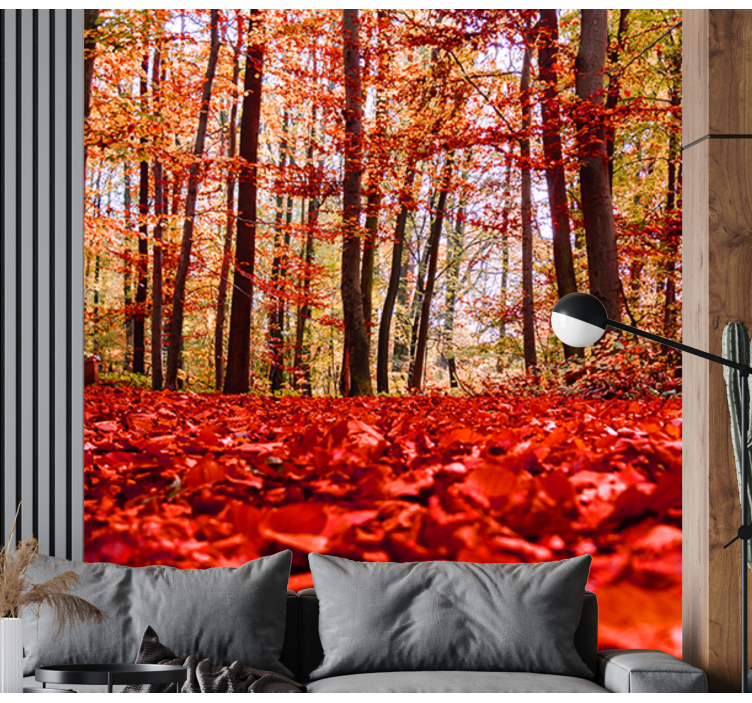 Røde blade skov fototapet - TenStickers