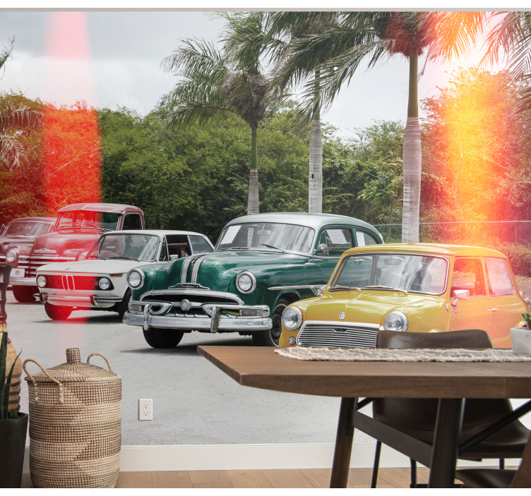 Samling af klassiske biler fototapet køretøj - TenStickers