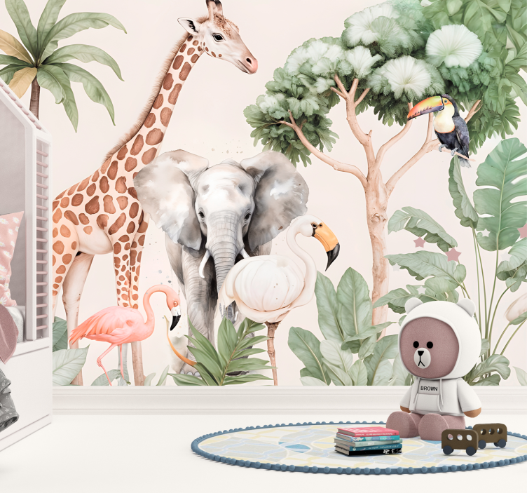 Savannelandskab fototapet elefant - TenStickers