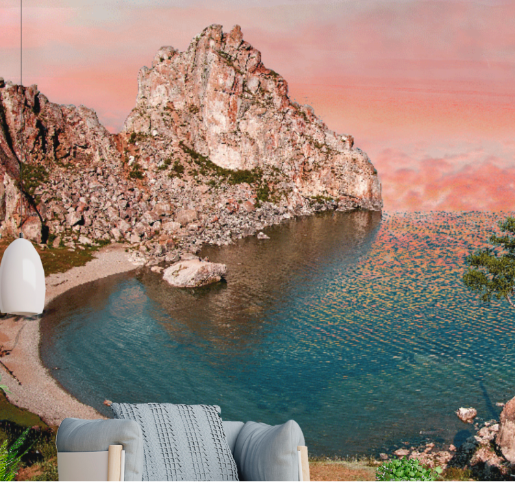 Solnedgang ved kysten sø baikal sø fototapet - TenStickers