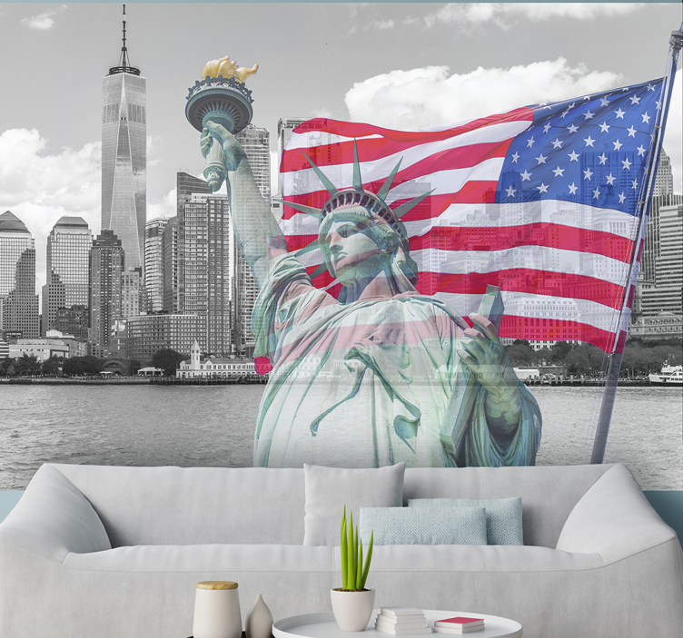 Statuens frihed skyline New York fototapet - TenStickers