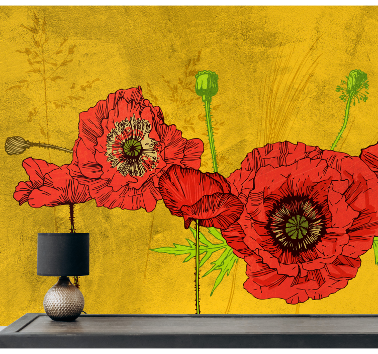 Valmue fototapet med blomsterarrangement - TenStickers