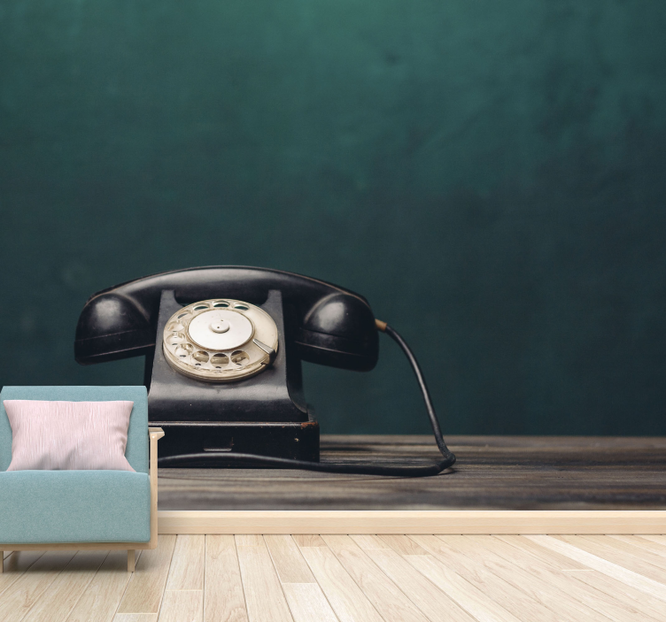 Vintage fototapet klassisk sort telefon - TenStickers
