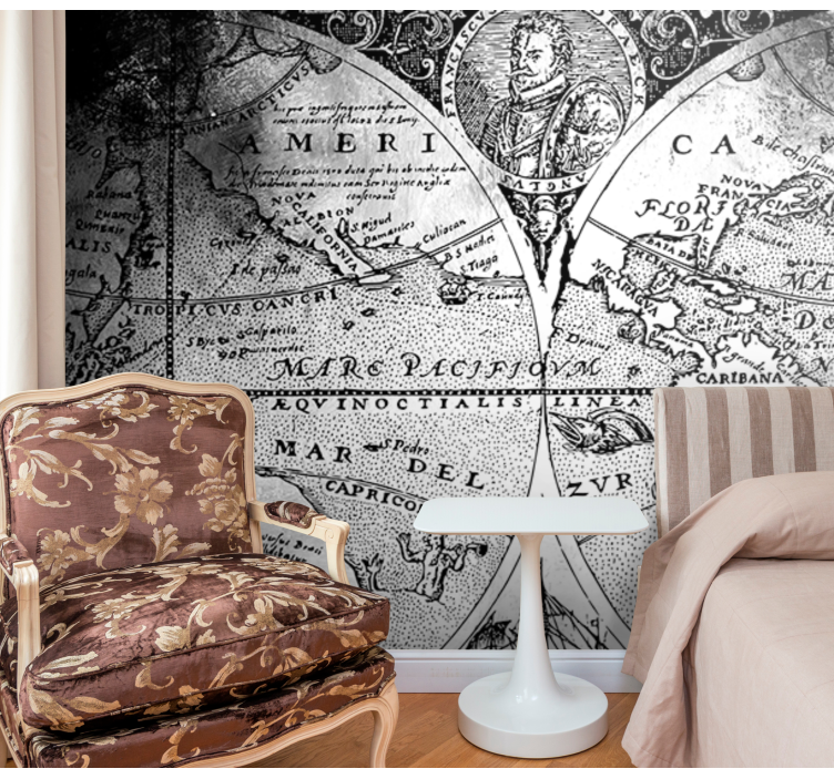 Vintage nautisk kort fototapet verdenskort - TenStickers