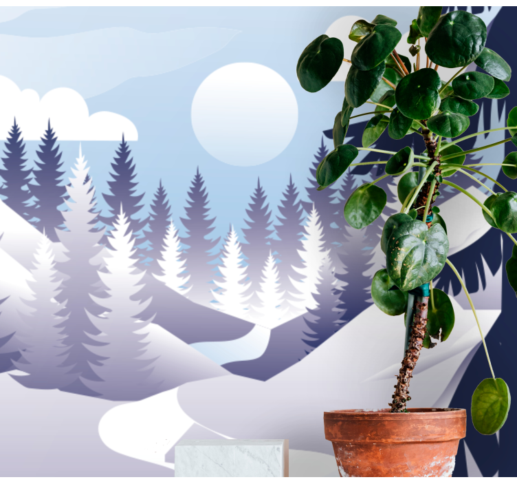 Vinter skov scene landskab fototapet - TenStickers