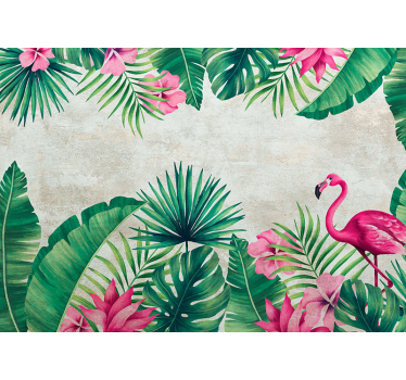 Flamingoer og palmer landskab fototapet - TenStickers