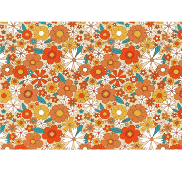 Flerfarvet 70'ers blomster vintage fototapet - TenStickers