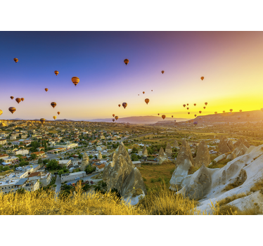 Varmluftsballoner over tapet af cappadocia-fototapet - TenStickers