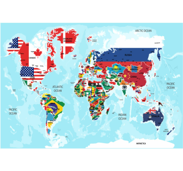 Verdenskort med flag verdenskort fototapet - TenStickers