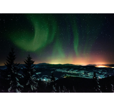 Nordlys farverige grønne naturmalerier - TenStickers