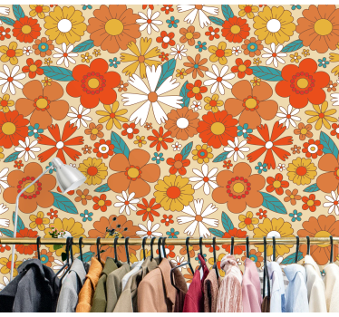 Flerfarvet 70'ers blomster vintage fototapet - TenStickers