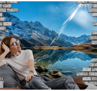 Murstensvæg med eget billede 3d fototapet - TenStickers
