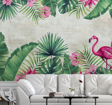 Flamingoer og palmer landskab fototapet - TenStickers