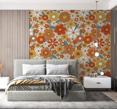 Flerfarvet 70'ers blomster vintage fototapet - TenStickers