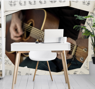 Guitar og noder fototapet til teenageværelse - TenStickers