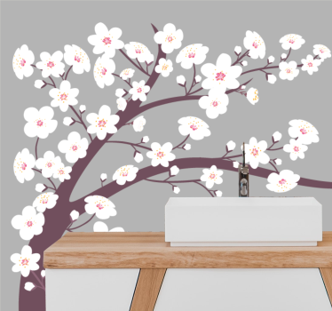 Hvide blomster med grå baggrund 3d fototapet tapet - TenStickers