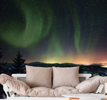 Nordlys farverige grønne naturmalerier - TenStickers