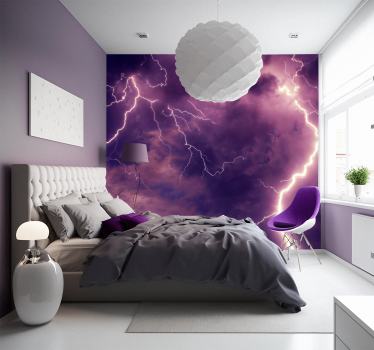 Skyer og lilla lyn fototapet himmel - TenStickers