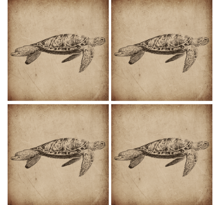 Skildpadde illustration vintage coaster - TenStickers