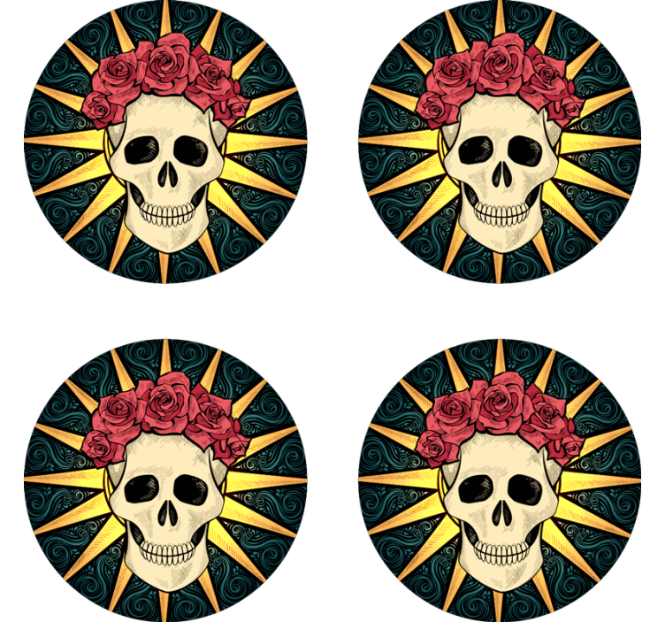 Kvinders kranium med rose halloween coaster - TenStickers