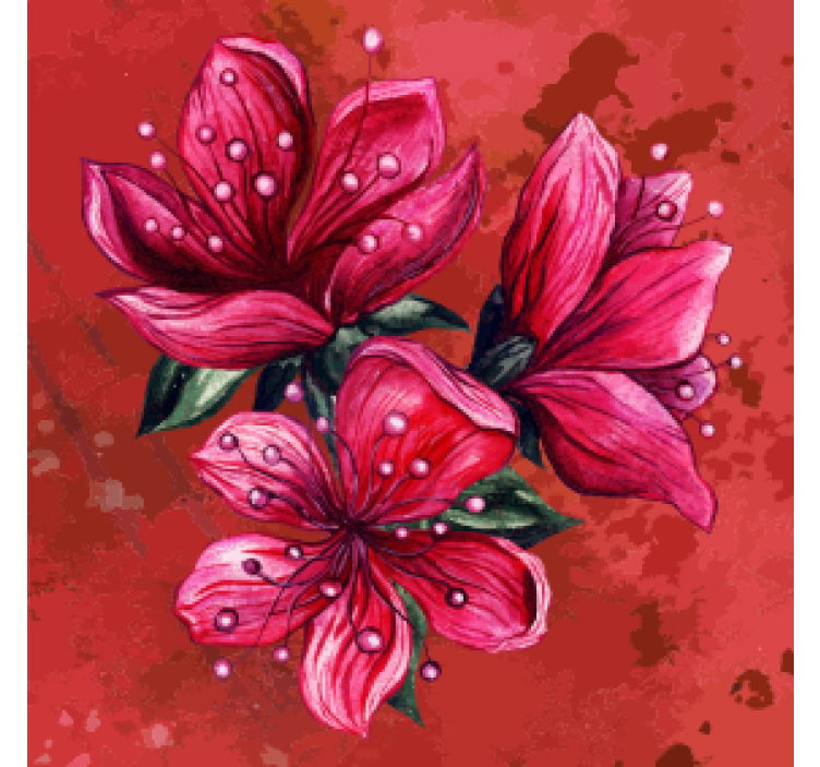 Røde tegnede blomster moderne vinyl drink coaster - TenStickers