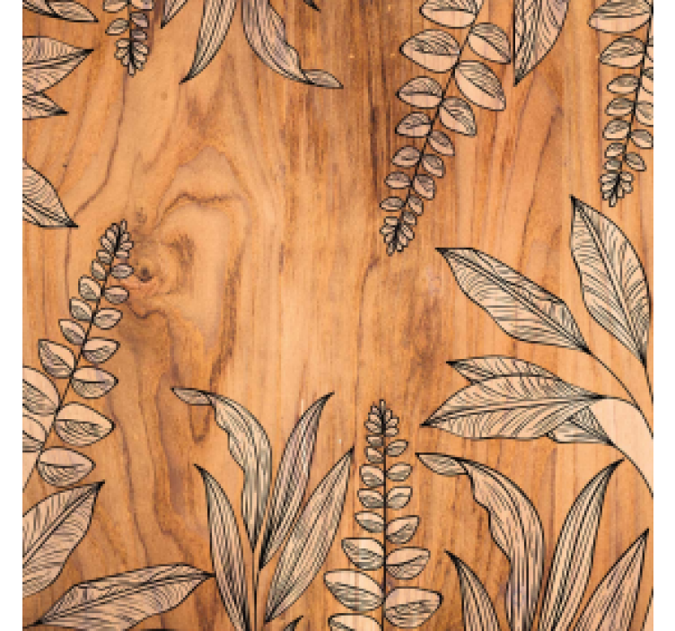 Coaster med naturligt træmønster og blomsterkontur - TenStickers