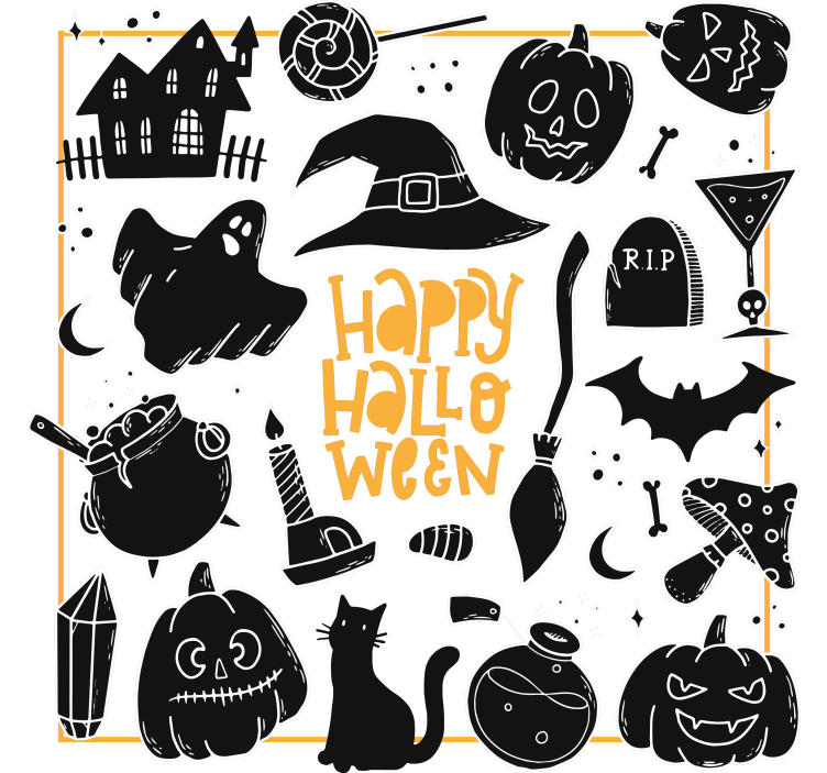 Happy halloween black doodles halloween coaster - TenStickers